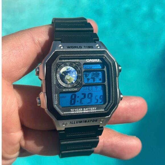 Costumed Casio AE1200WH-1CV Watch Blue Planet Edition - Picture 1 of 11